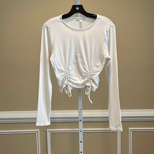 And Now This Off White Long Sleeve Ribbed Crew Neck Ruched Tie Detail Top Size M